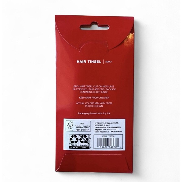 Lot 4 Pack Stars & Stripes Hair Tinsel 6 CT Clip In 19.5 in Long Red White Blue - Picture 3 of 3